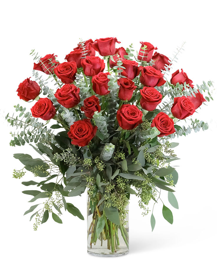 Red Roses with Eucalyptus Foliage (24)