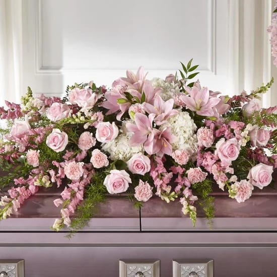 Soft Pink Casket Spray Flower Bouquet