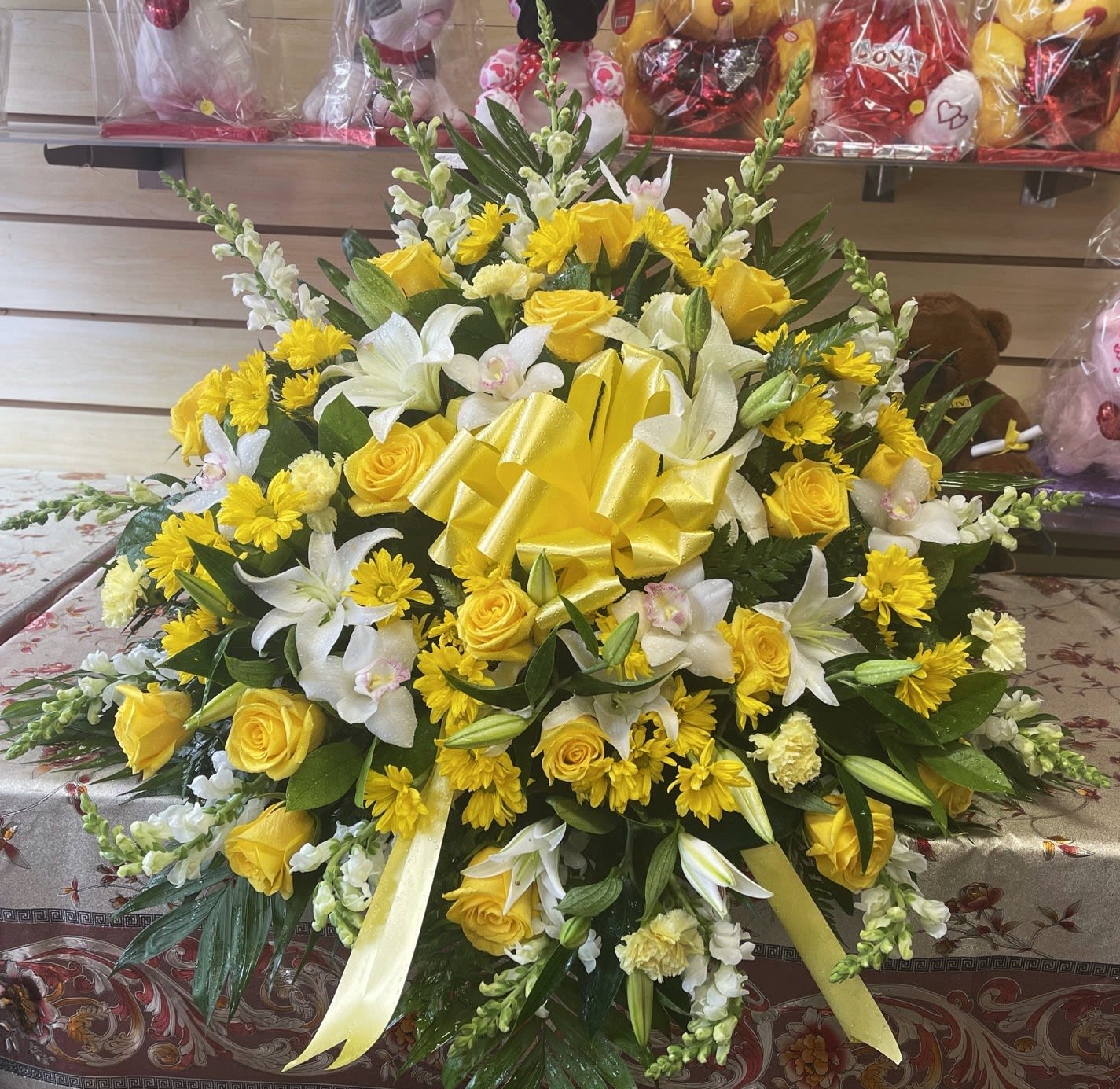 Yellow & White casket  Flower Bouquet