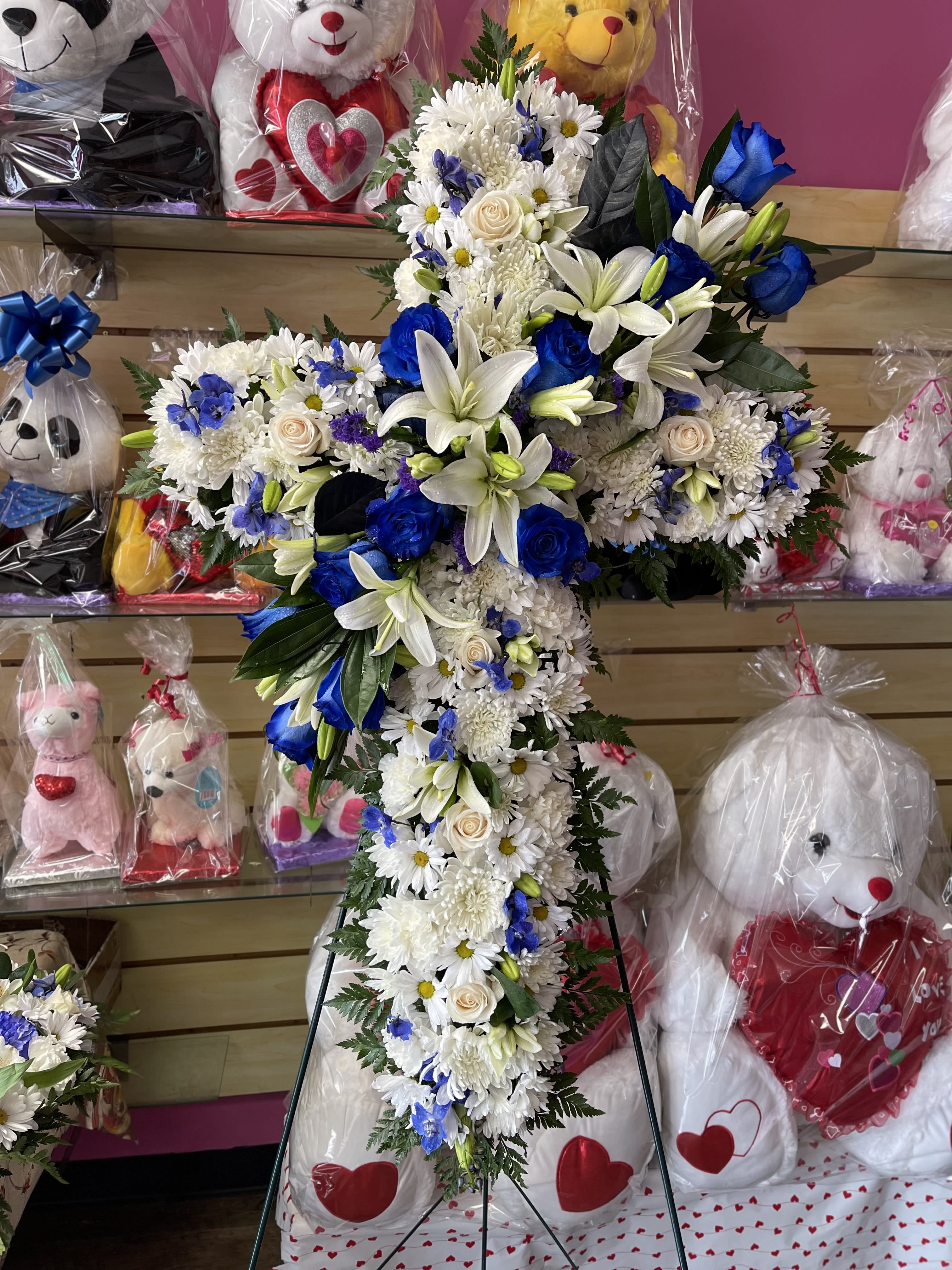 Beautiful In Blue Standing Cross Flower Bouquet