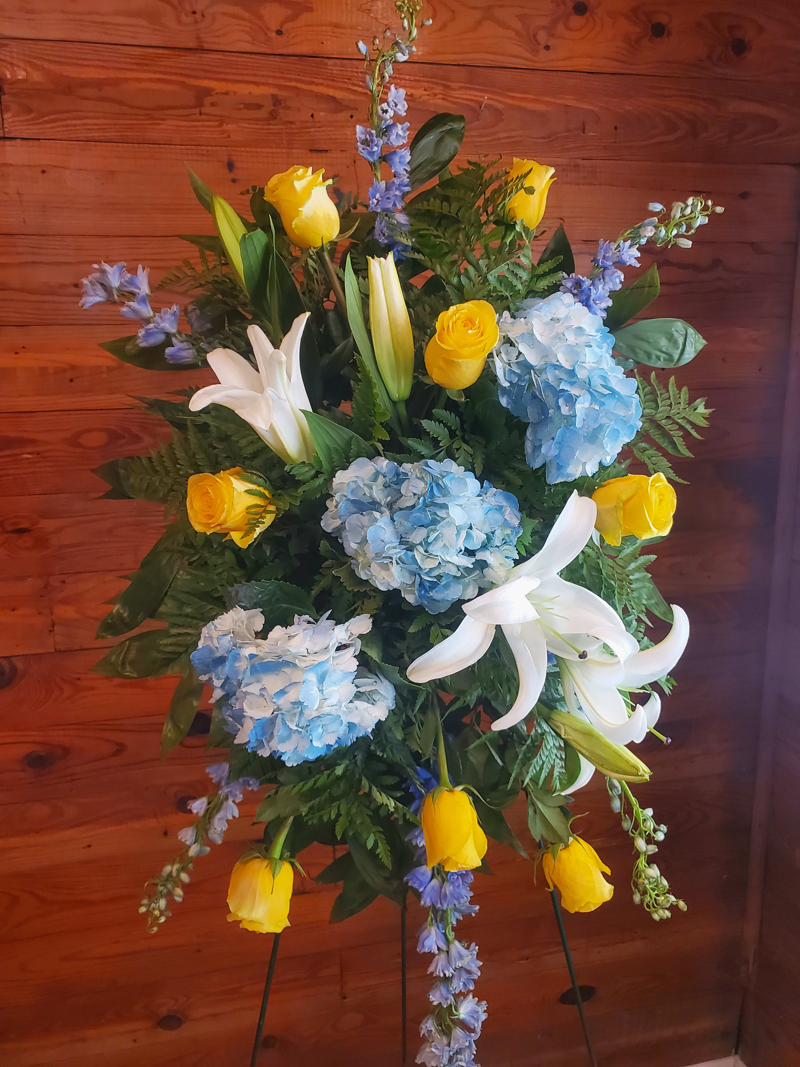 Yelllow and Blue Spray Flower Bouquet
