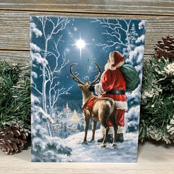 Starry Night Santa - Lighted Tabletop Canvas 8x6