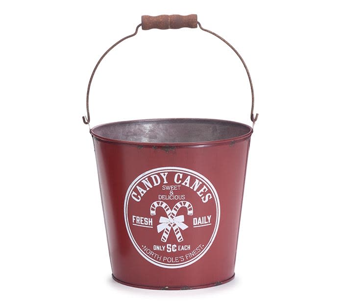 7" CHRISTMAS CANDY CANE TIN PAIL Flower Bouquet