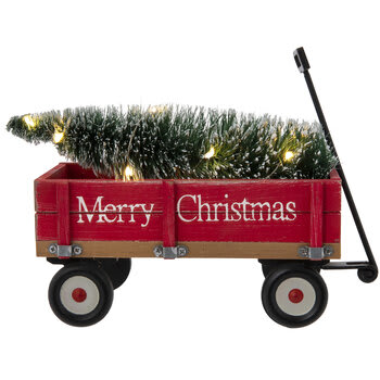 Light Up Merry Christmas Wood Wagon Flower Bouquet