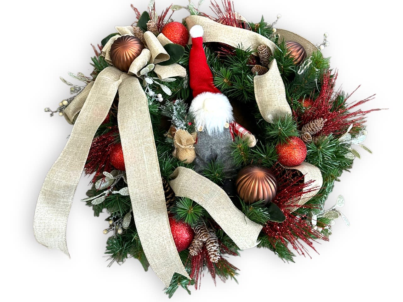 Gnome Christmas Wreath Silk Flower Bouquet