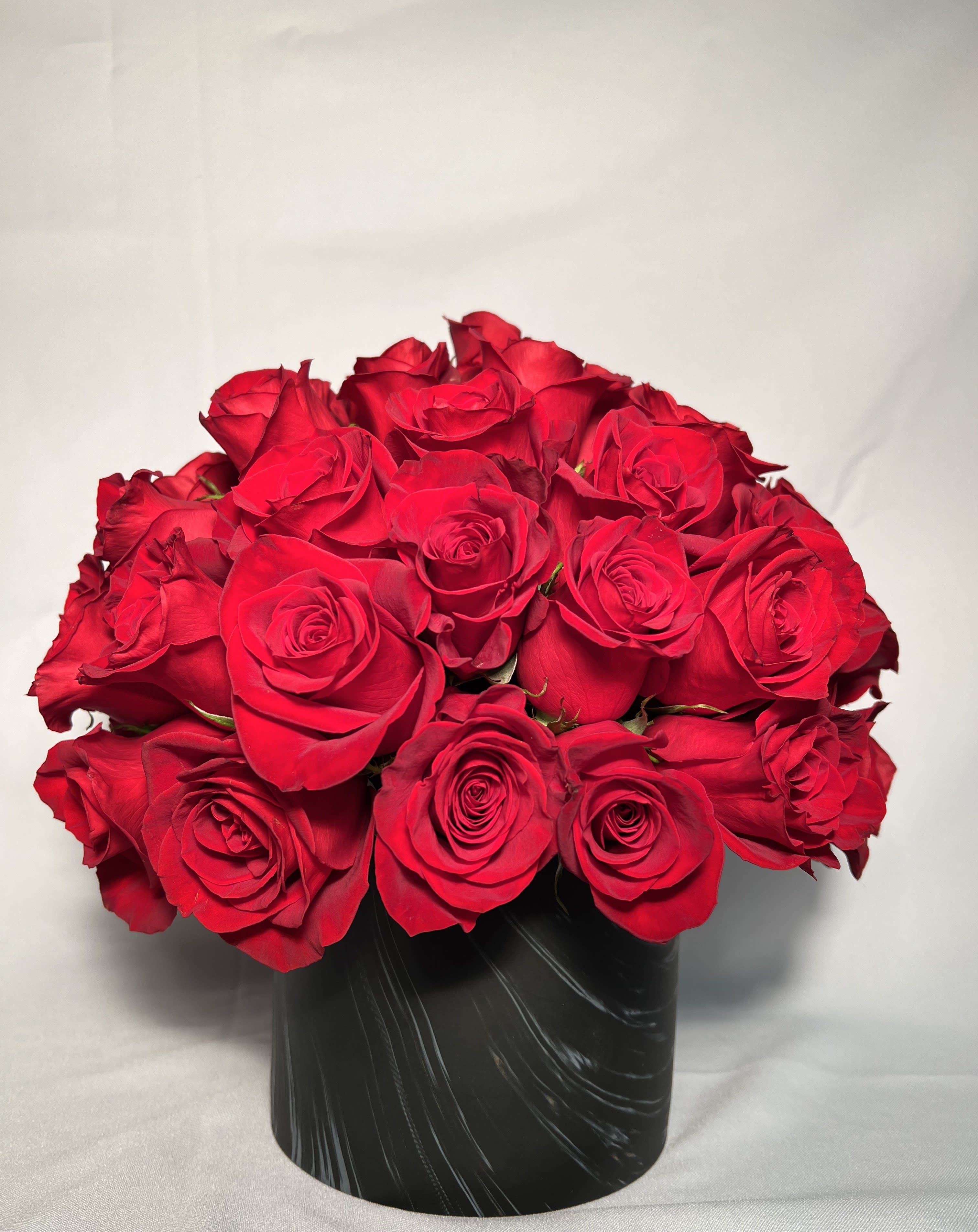 Signature Red Roses In A Marble Vase Flower Bouquet