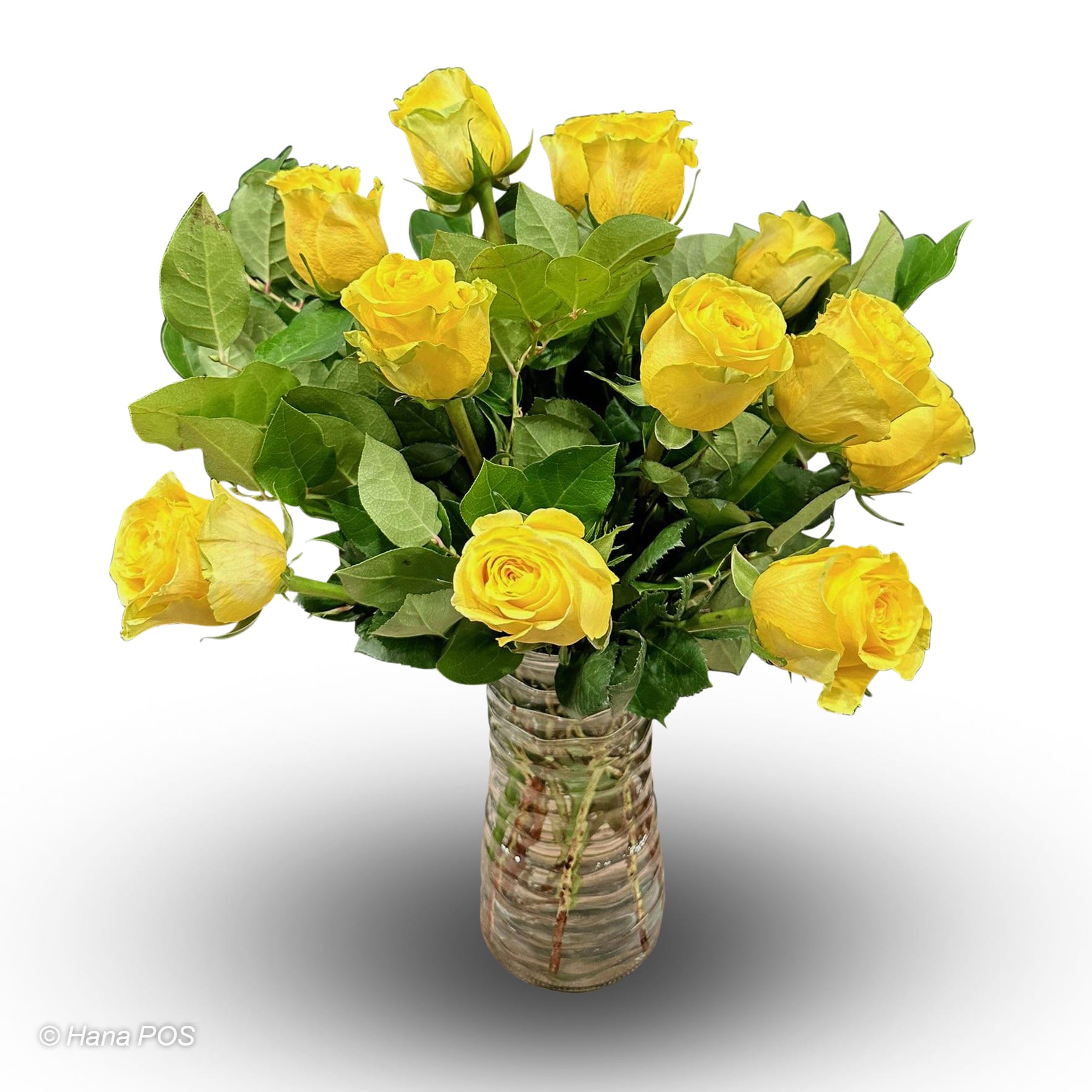 12 Yellow Roses in Vase