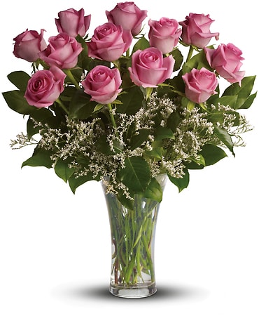 Make Me Blush - Dozen Long Stemmed Pink Roses Flower Bouquet