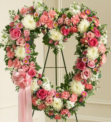Always Remember Pink Floral Heart Tribute Flower Bouquet