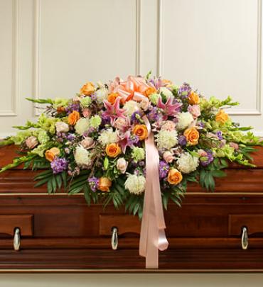 Pastel Mixed Flower Full Casket Cover Flower Bouquet
