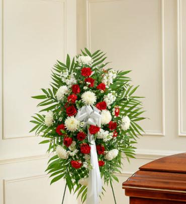 Deepest Sympathies Red & White Standing Spray Flower Bouquet