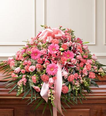 Pink Half Casket Cover Flower Bouquet