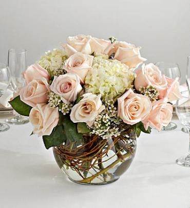 Wedding Centerpiece in Glass Bubble Bowl Flower Bouquet