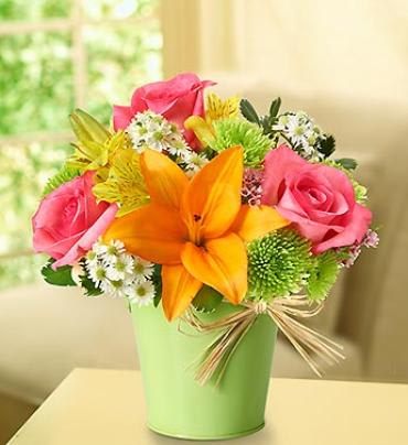 Fields of Europe™ in Green Tin Planter Flower Bouquet