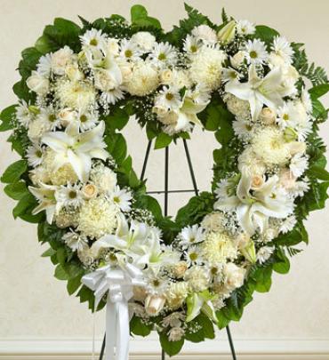 Always Remember White Floral Heart Tribute Flower Bouquet
