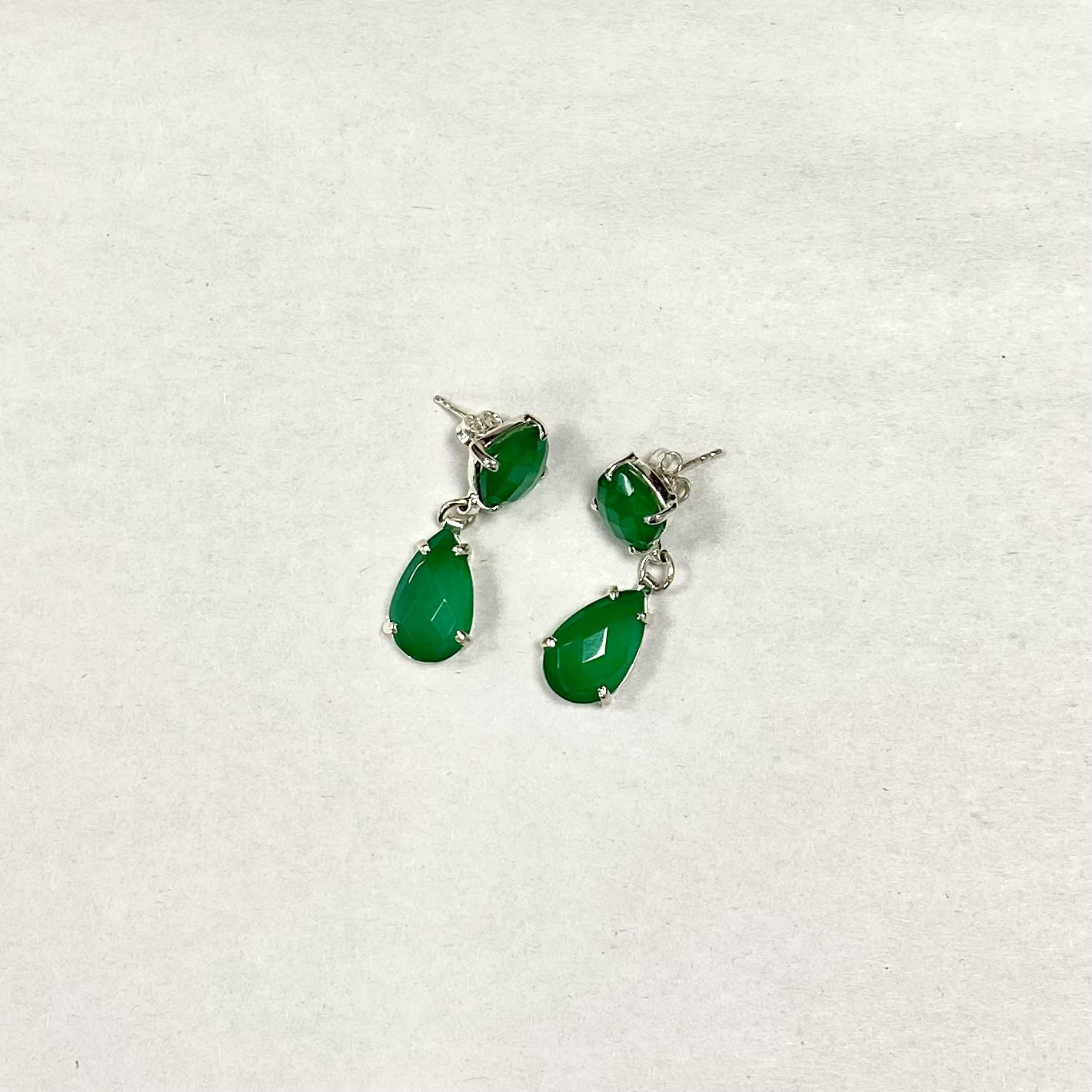 Green Onyx Sterling Silver Earrings Flower Bouquet