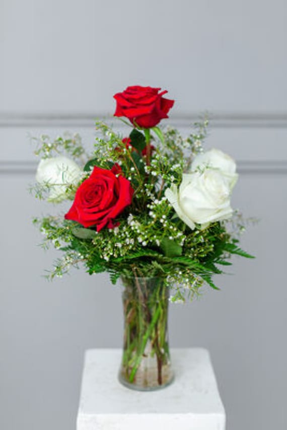 Half Dozen Red and White Flower Bouquet