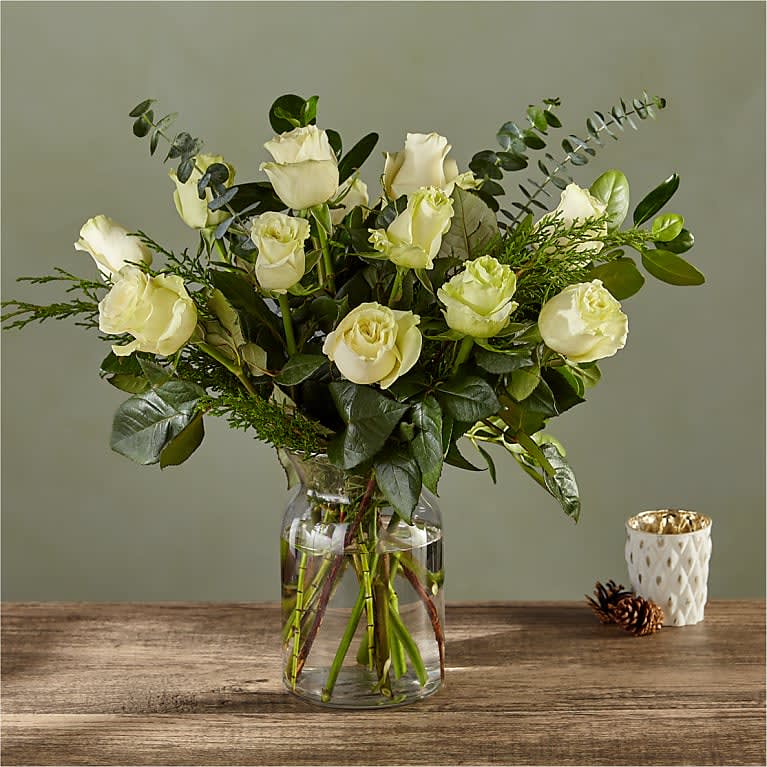 White Holiday Rose Bouquet