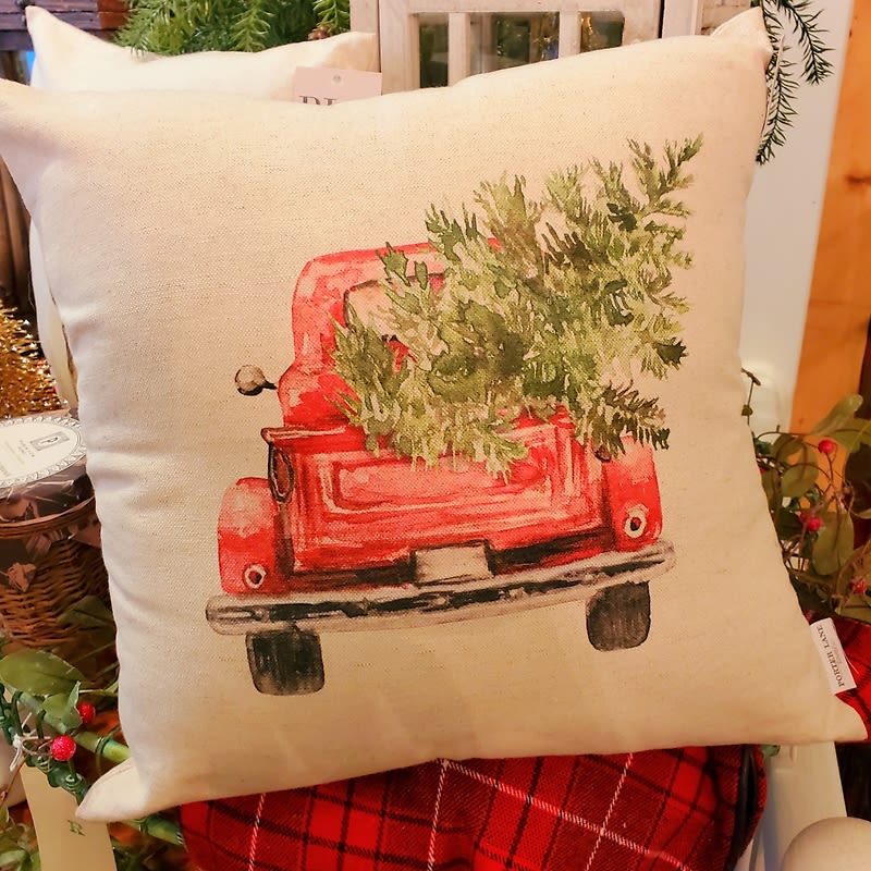 Red Truck Christmas Pillow Flower Bouquet