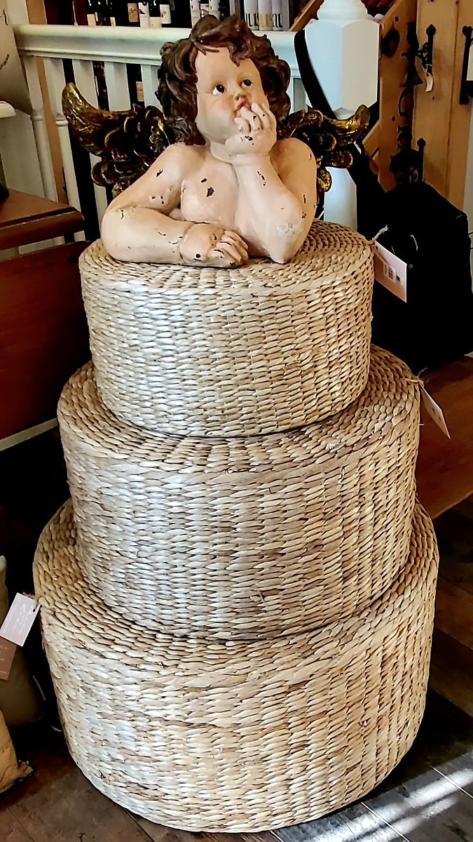 Round Natural Rattan Grass Stool, Small