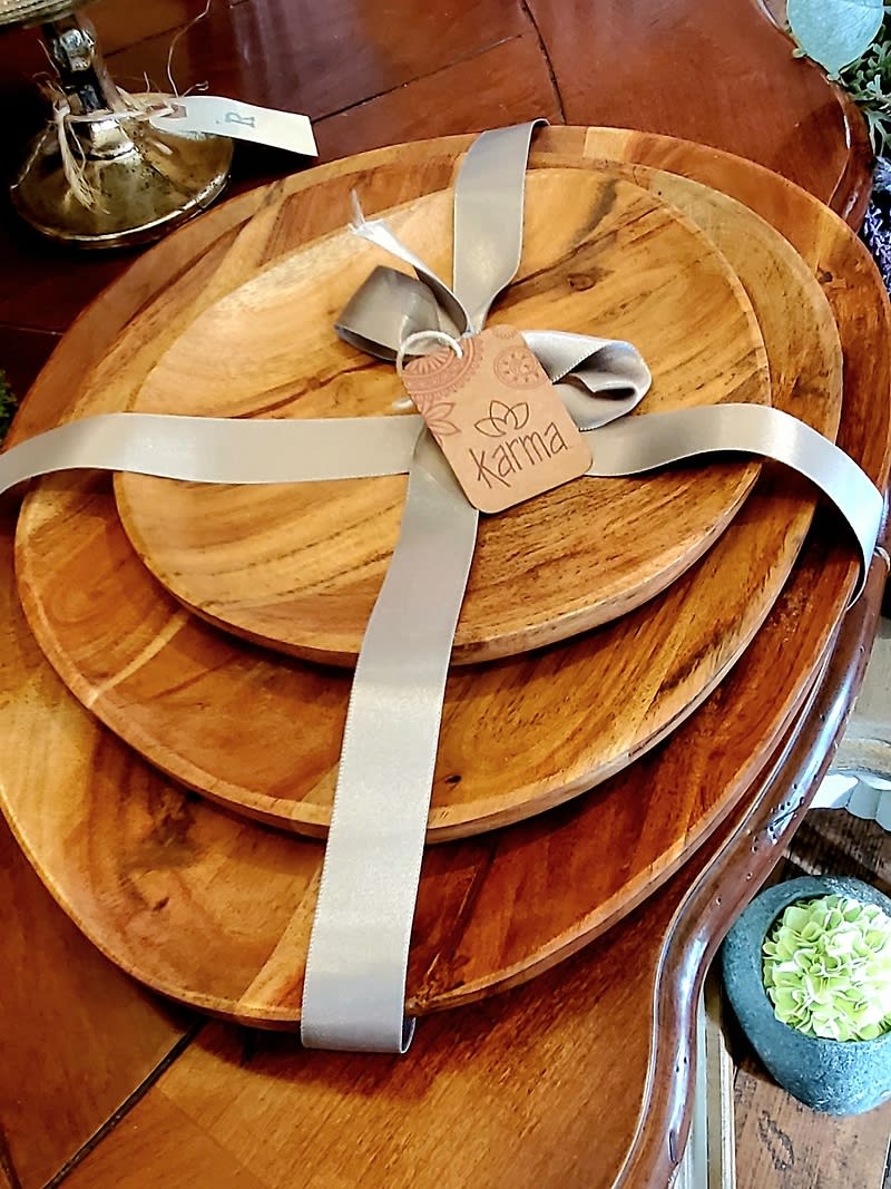 KARMA Organic Wood Tray, set of 3 Flower Bouquet