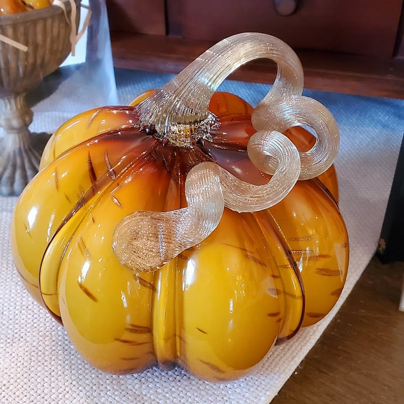 Glass Pumpkin, Hand-blown, Yellow-Orange