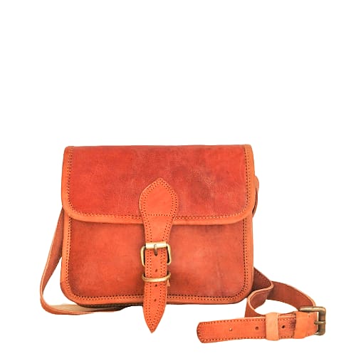 Genuine Leather Brown Satchel Crossbody #15, Le Papillon Flower Bouquet