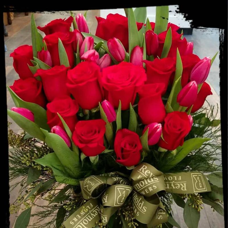 20 Tulip & 20 Rose Cylinder Vase Flower Bouquet