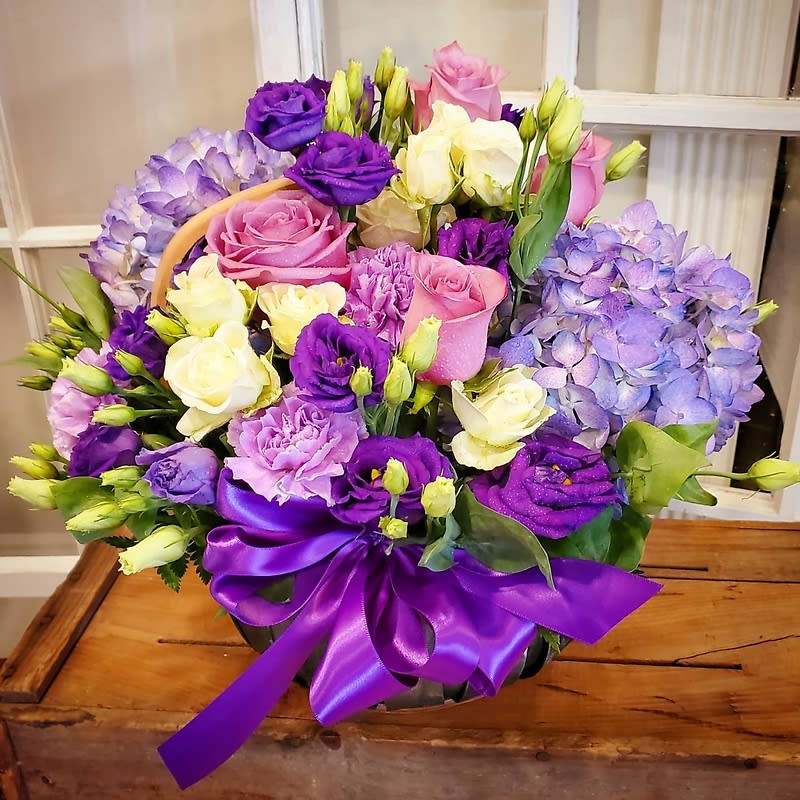 Purple Lisianthus Garden Basket Flower Bouquet