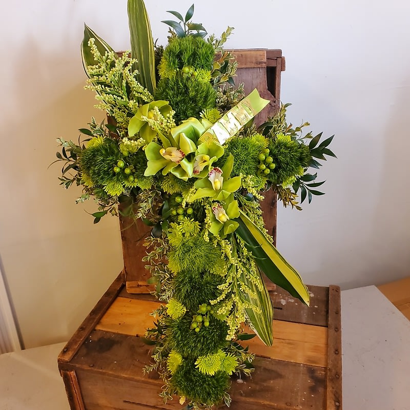 Compact Spring Greens Cross Flower Bouquet