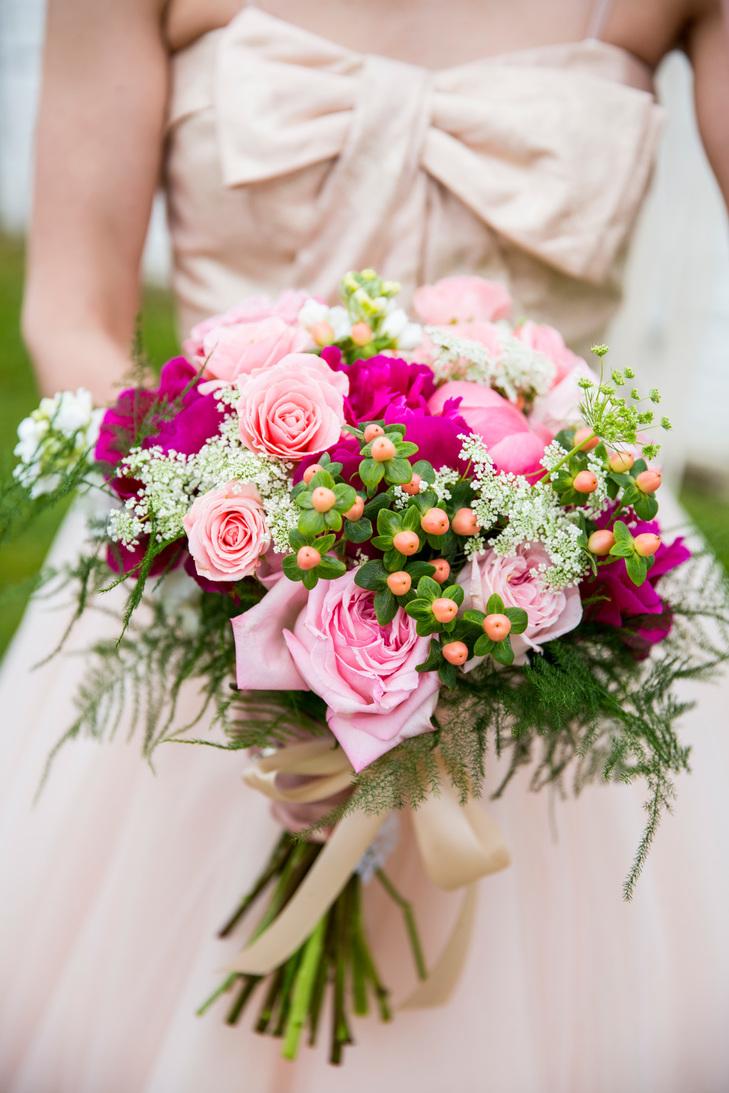Pink Rose, Hypericum, Peony Bridal Flower Bouquet
