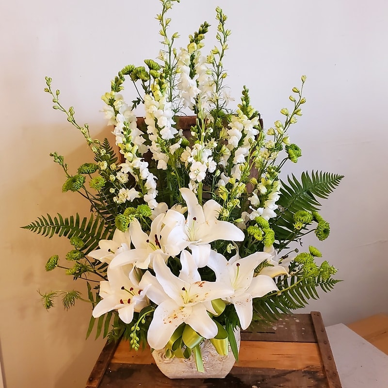 White Urn with Green Splash