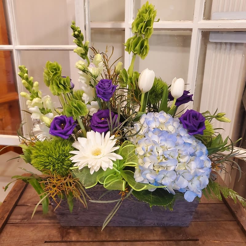 Blue, White & Green Box Bouquet