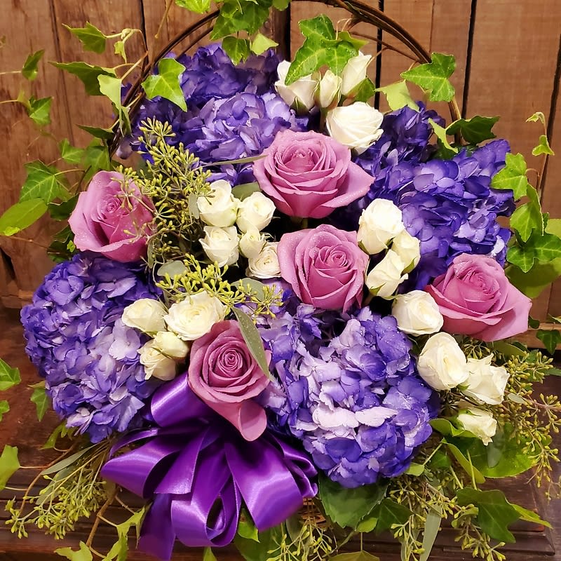 Purple Plush Basket Flower Bouquet
