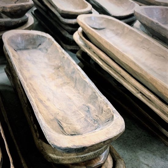 Hand Carved Baguette Bowl, Grey Flower Bouquet
