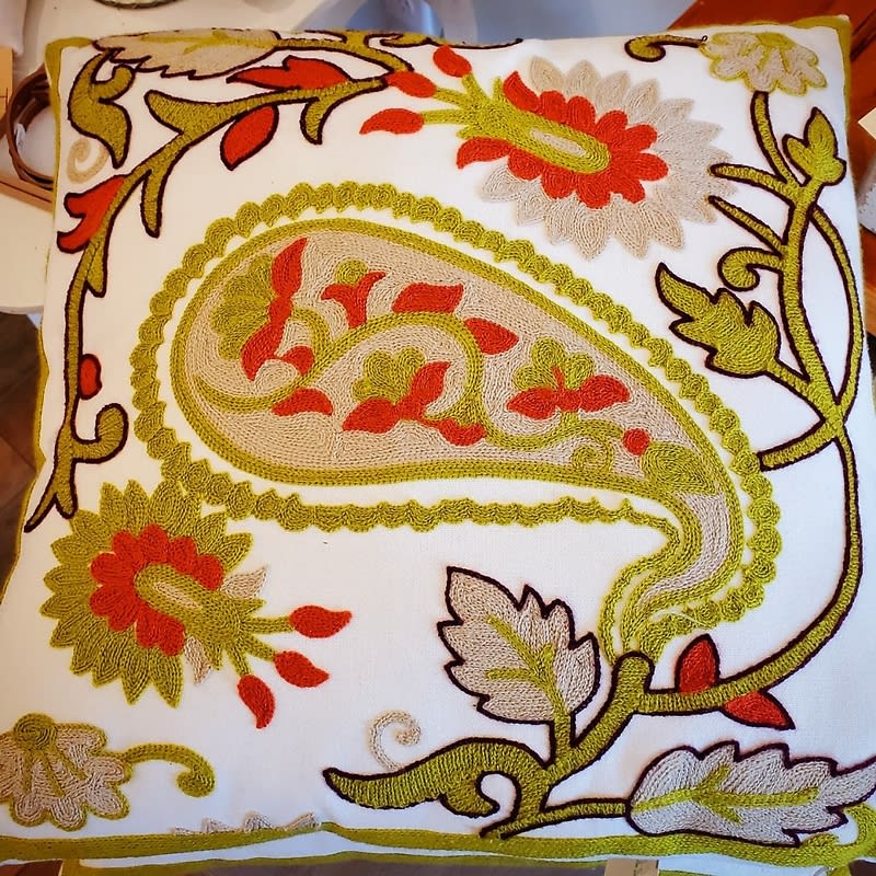 Embroidered Paisley Autumn Pillow Flower Bouquet