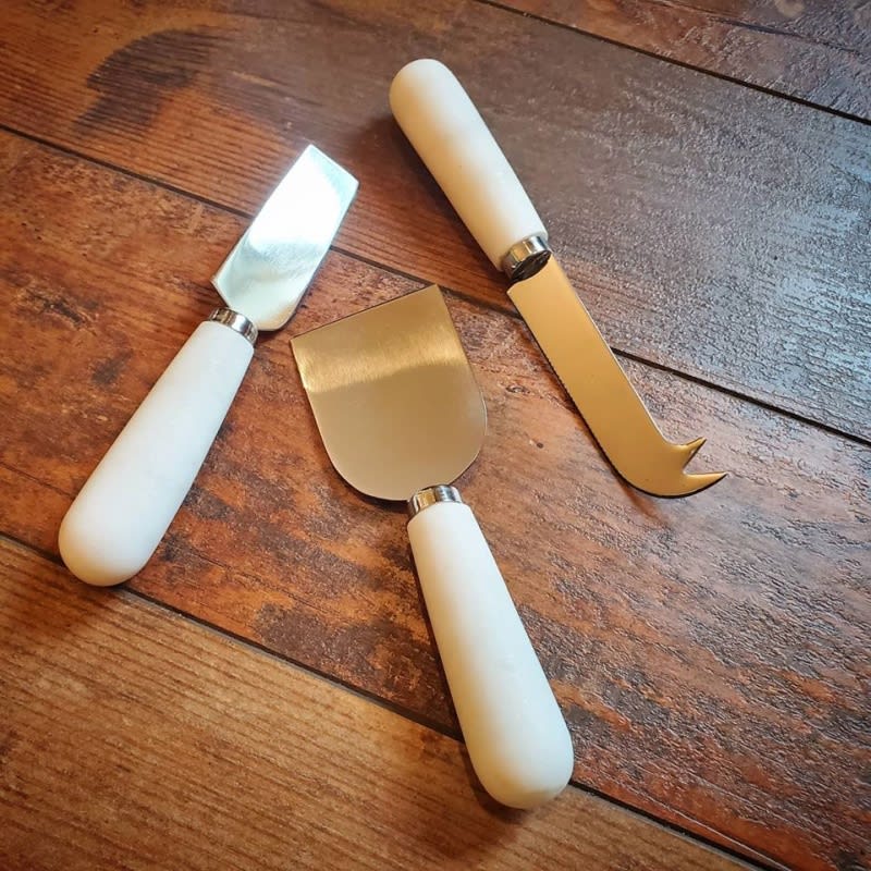 Zodax Cheese Knives, Set of 3, Marble Handle Flower Bouquet