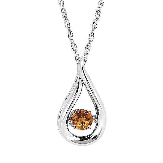 Citrine Birthstone (November) Sterling Silver Teardrop Pendant Flower Bouquet