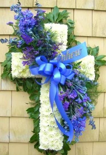 Cross in blue and white Flower Bouquet