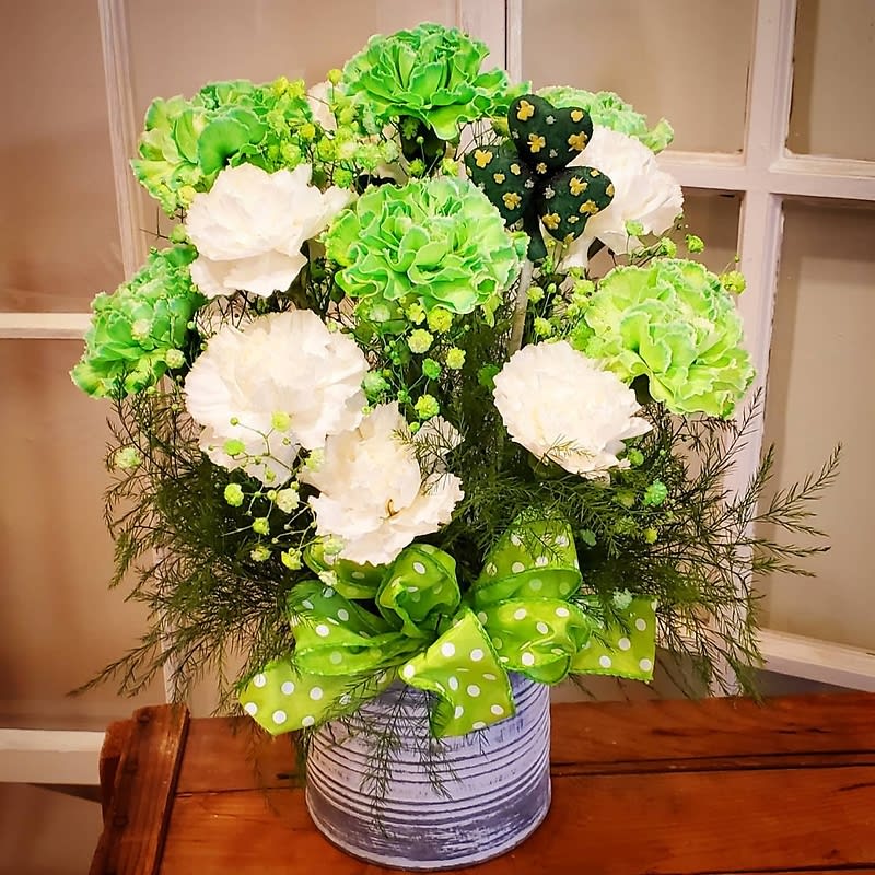 Classic But Contemporary Dozen Green & White Carnation Arrgt