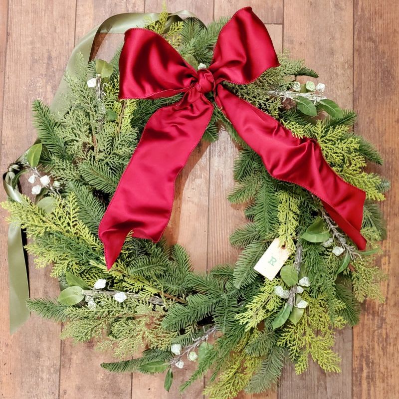 Christmas Wreath, Artificial Mixed Greens Flower Bouquet