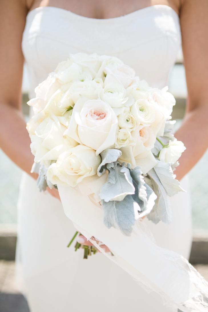 Ivory Rose, Ranunculus and Dusty Miller Bride's Bouquet