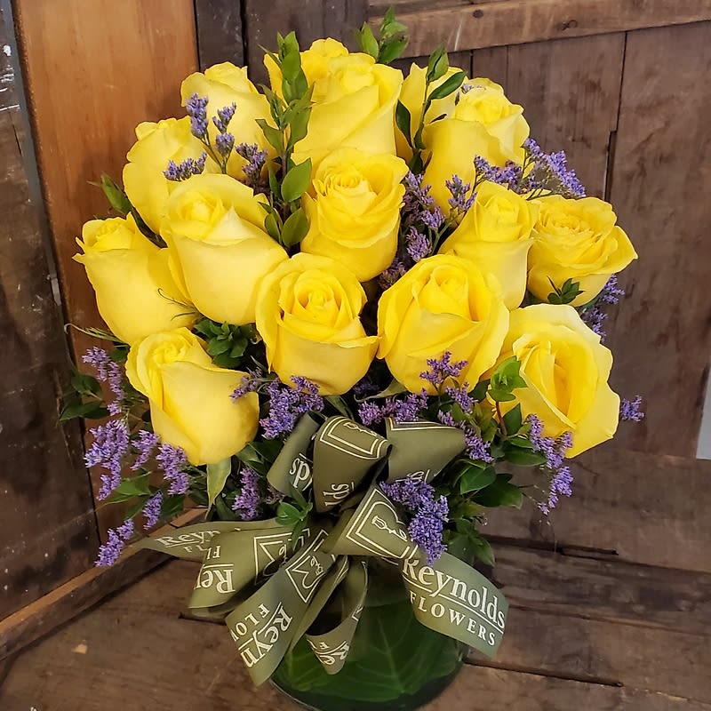 16 Yellow Roses Vased