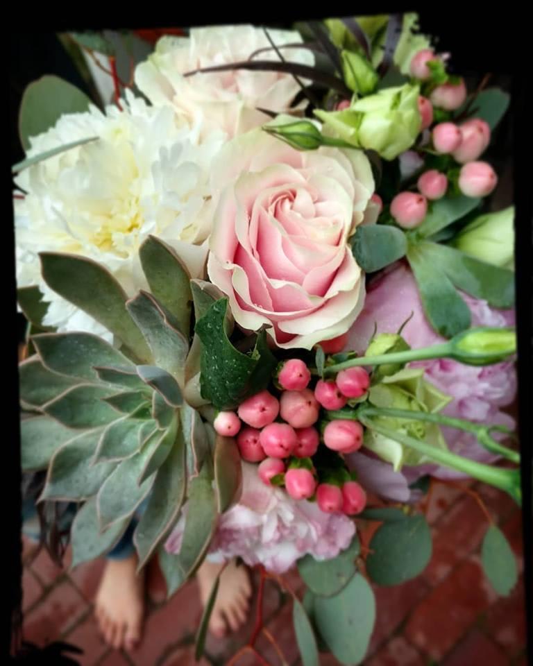 Bride's Peony Succulent Hypericum and Eucalyptus Flower Bouquet