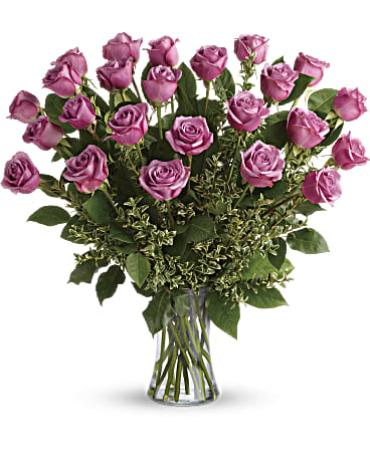 Two Dozen Lavender Roses Vased Flower Bouquet