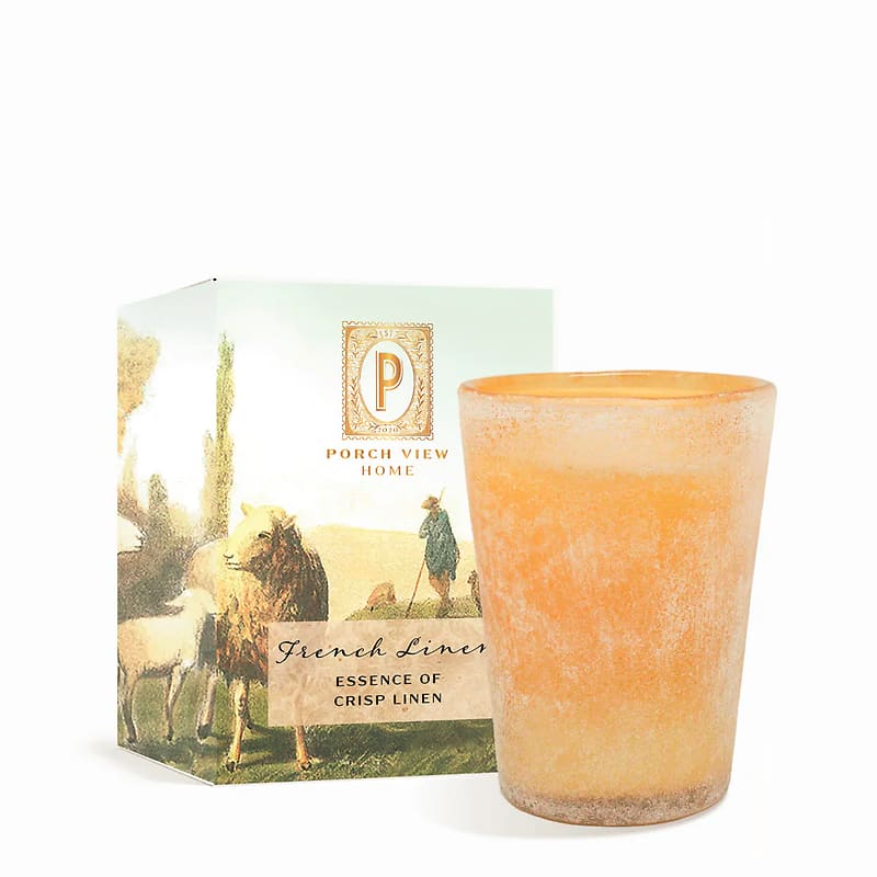 French Linen Box Candle, Porch View Flower Bouquet