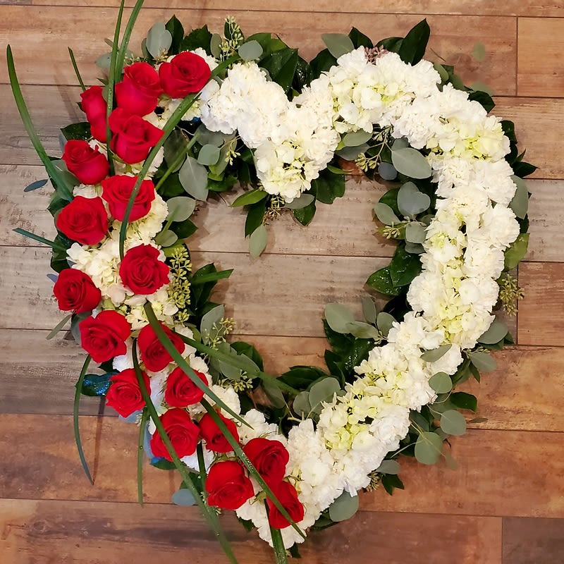 Red & White Heart with Lily Grass Flower Bouquet