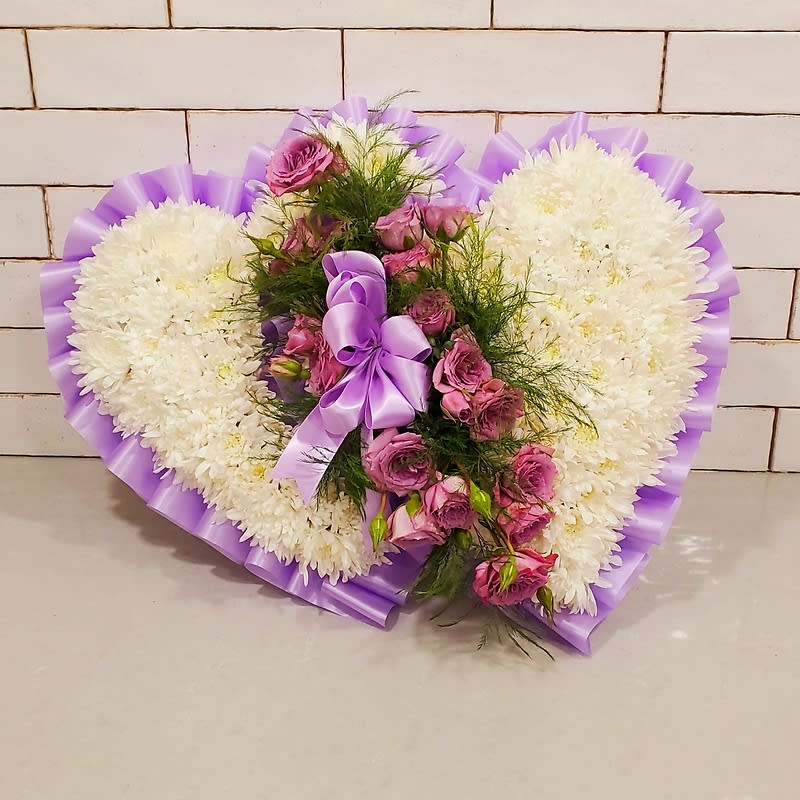 Two Hearts (Double Heart) White & Lilac Flower Bouquet