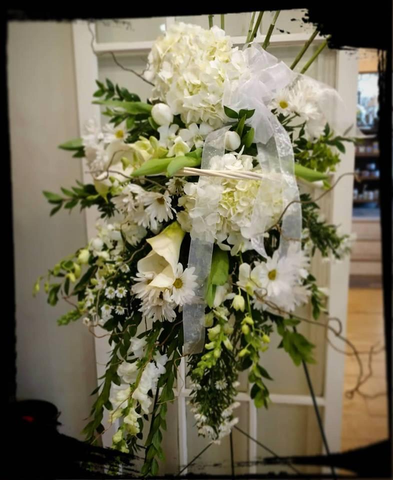 White Garden-picked Basket Spray Floral Tribute