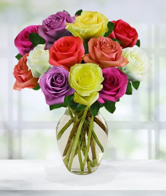 One Dozen Assorted Roses Flower Bouquet
